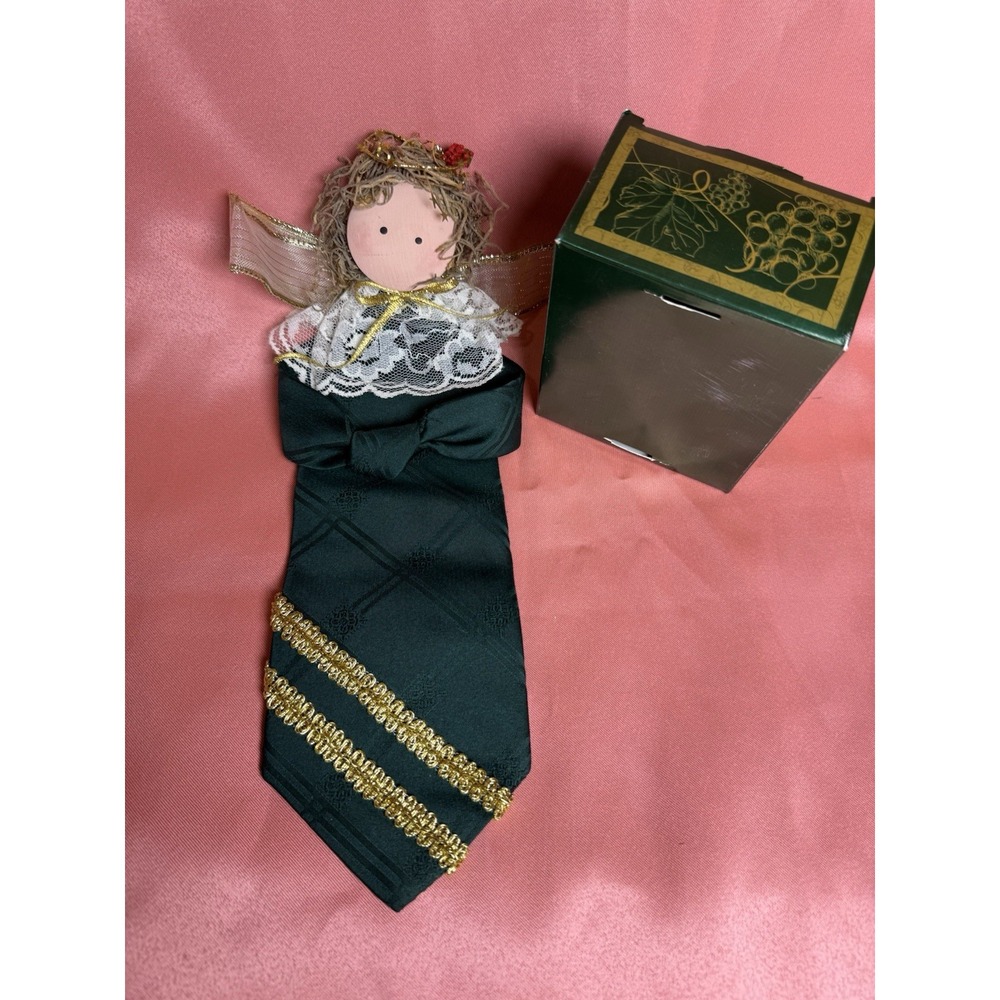 Vintage Qiana Necktie Angel Christmas Tree Topper w/ Original Box 13"